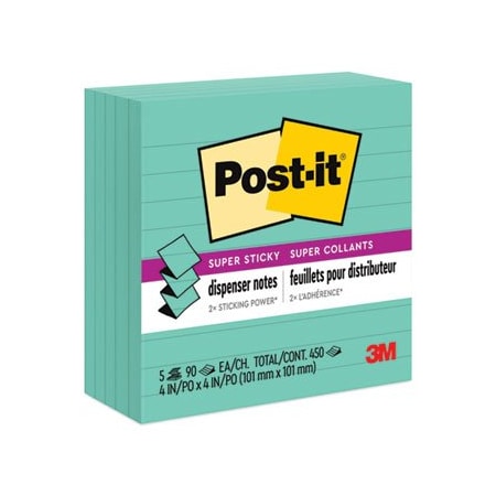 3M Commercial Post-It, Pop-Up Notes Refill, Lined, 4 X 4, Aqua Wave, 5PK R440WASS